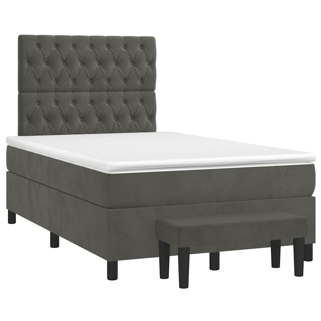 Lit à sommier tapissier avec matelas gris foncé 120x190 cm velours
