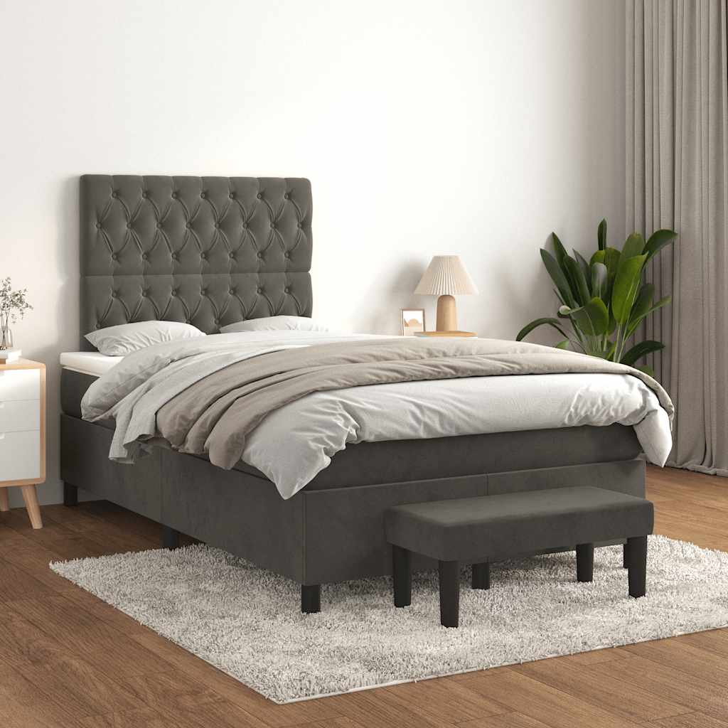 Lit à sommier tapissier avec matelas gris foncé 120x190 cm velours