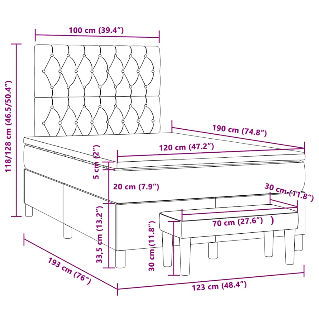 Lit à sommier tapissier avec matelas gris foncé 120x190 cm velours