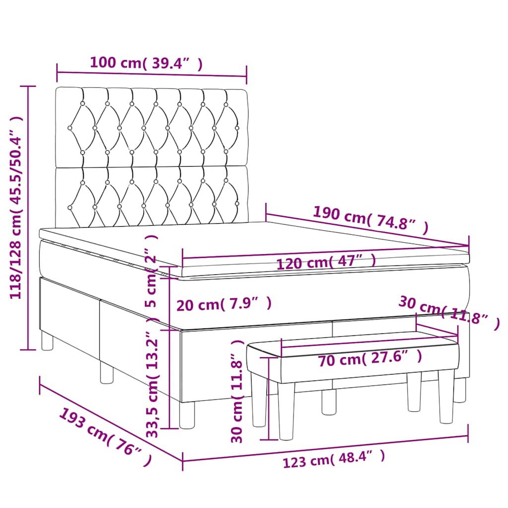 Boxspringbett mit Matratze Dunkelblau 120x190 cm Samt