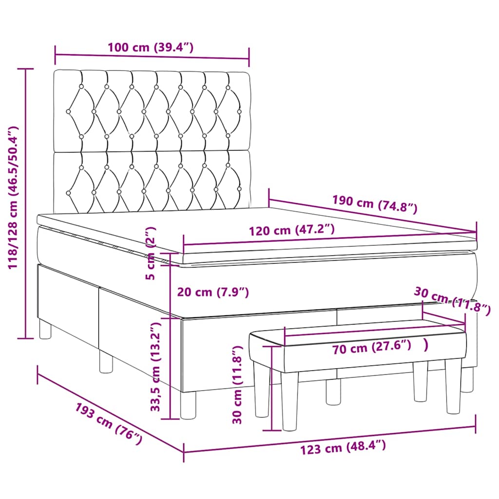 Boxspringbett mit Matratze Rosa 120x190 cm Samt