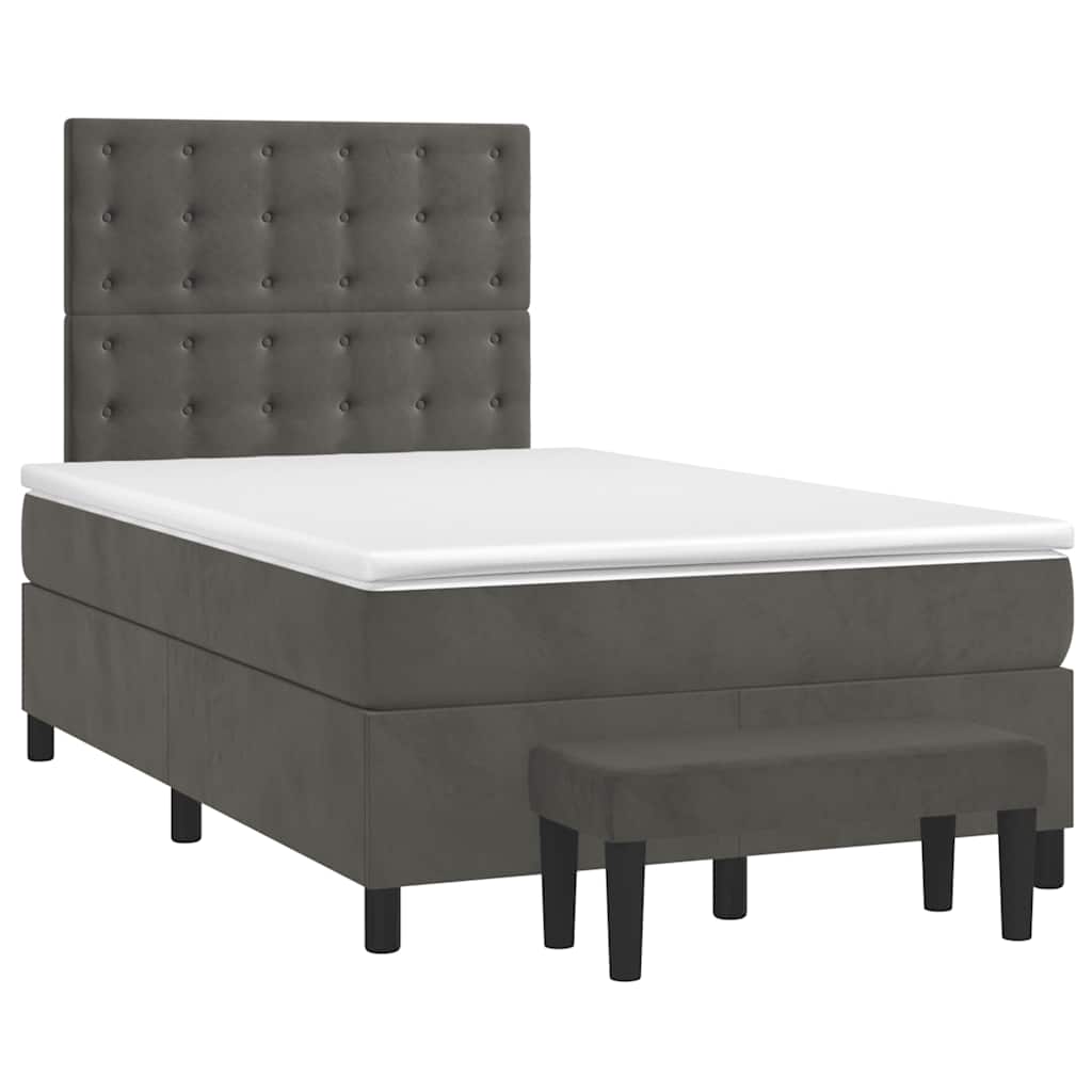 Lit à sommier tapissier avec matelas gris foncé 120x190 cm velours