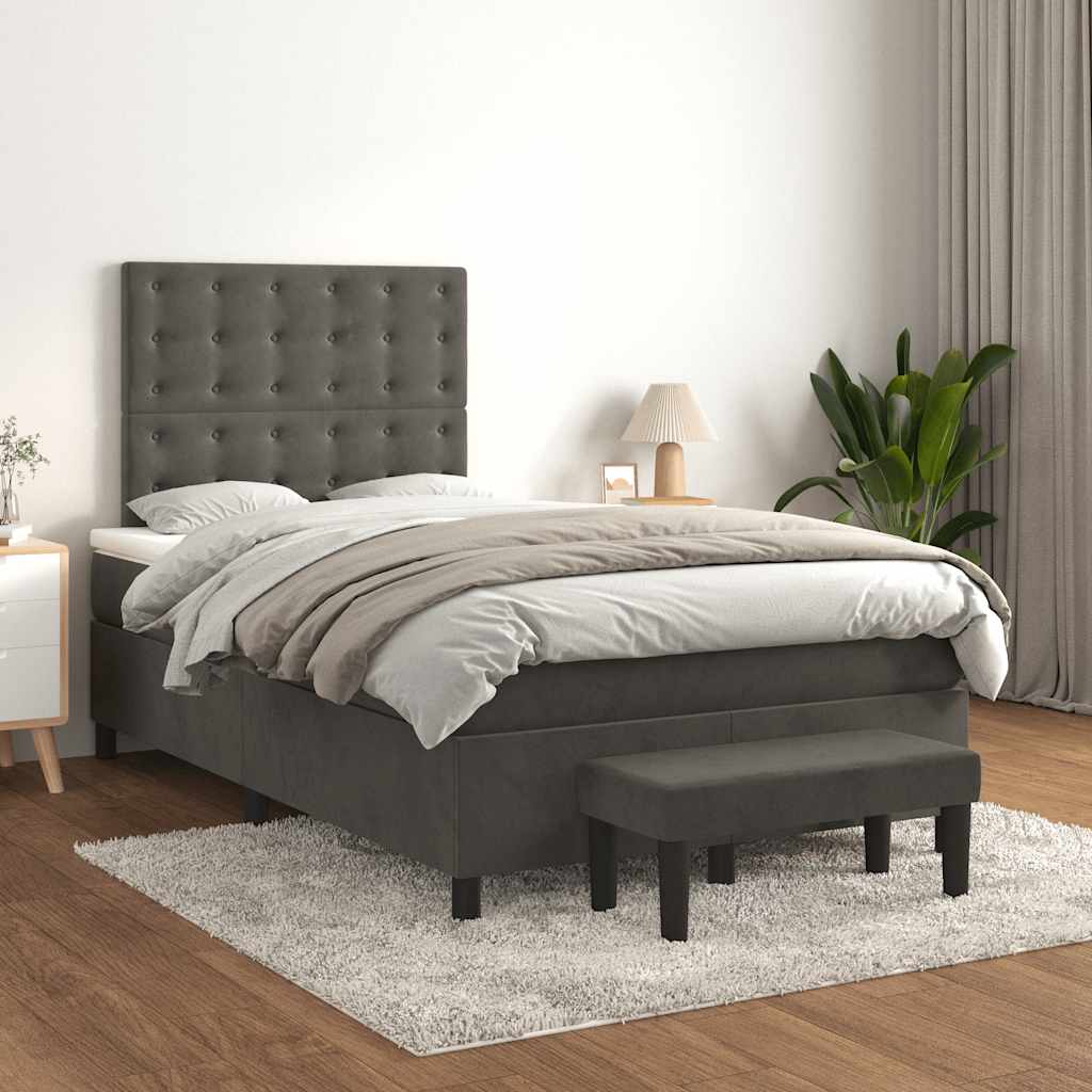 Lit à sommier tapissier avec matelas gris foncé 120x190 cm velours