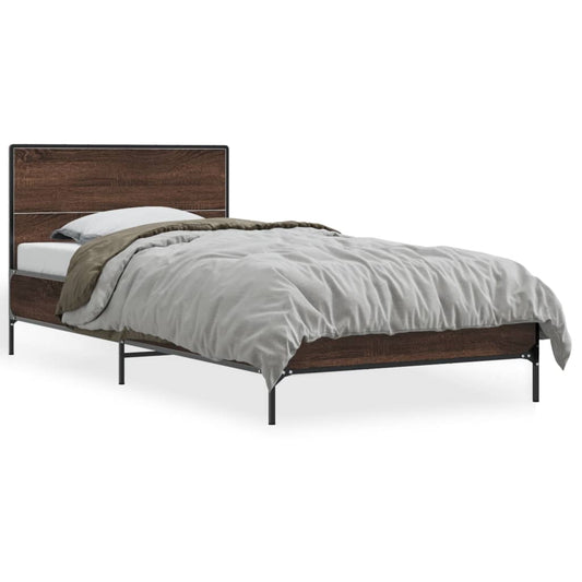 Bed frame brown oak look 90x200 cm wood material metal