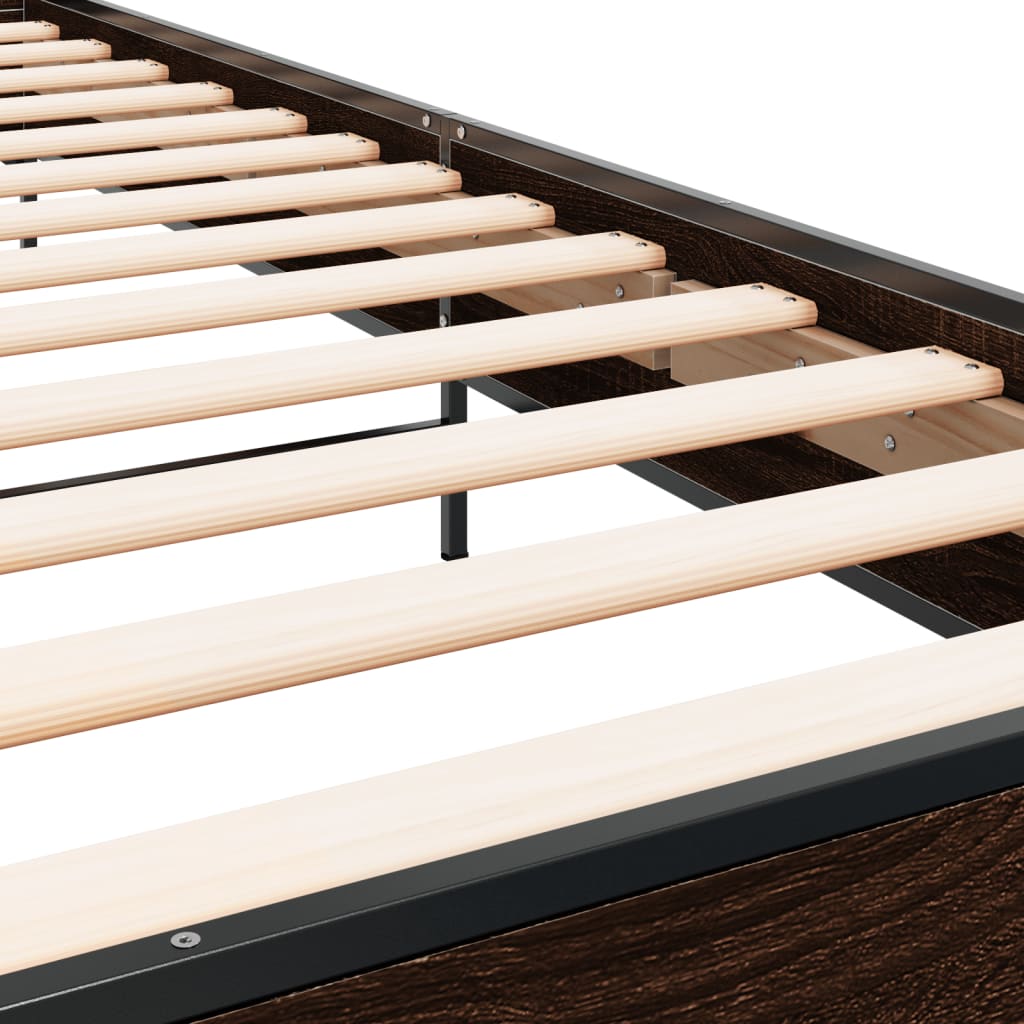 Bed frame brown oak look 75x190 cm wood material metal