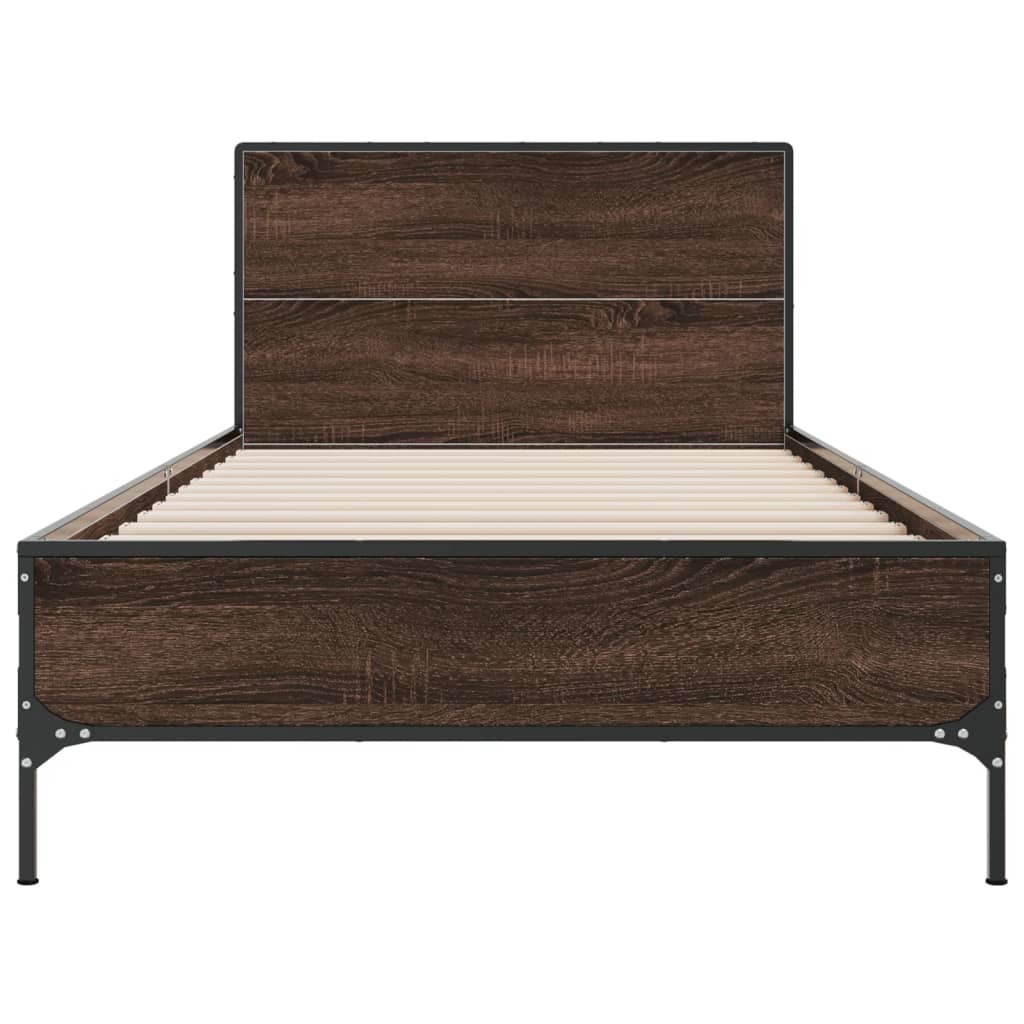 Bed frame brown oak look 90x190 cm wood material metal