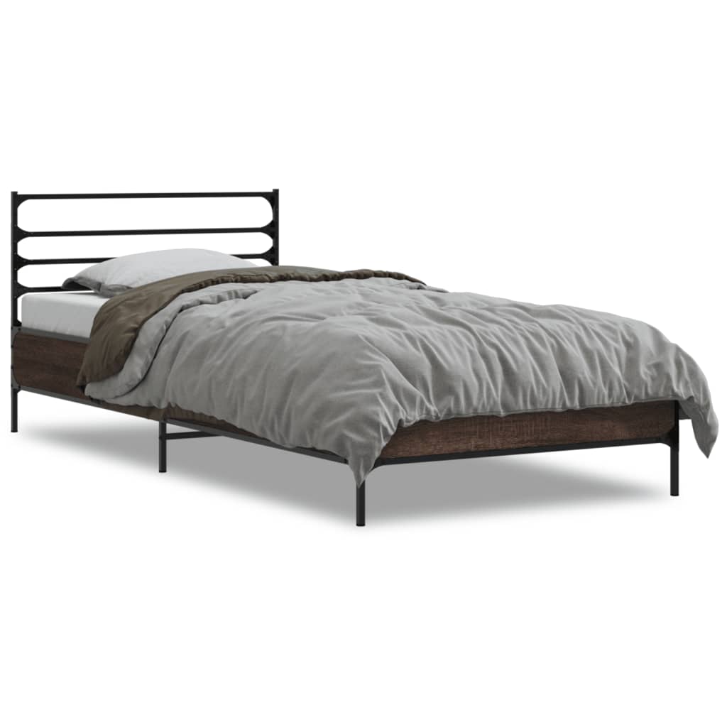 Bed frame brown oak look 90x200 cm wood material metal