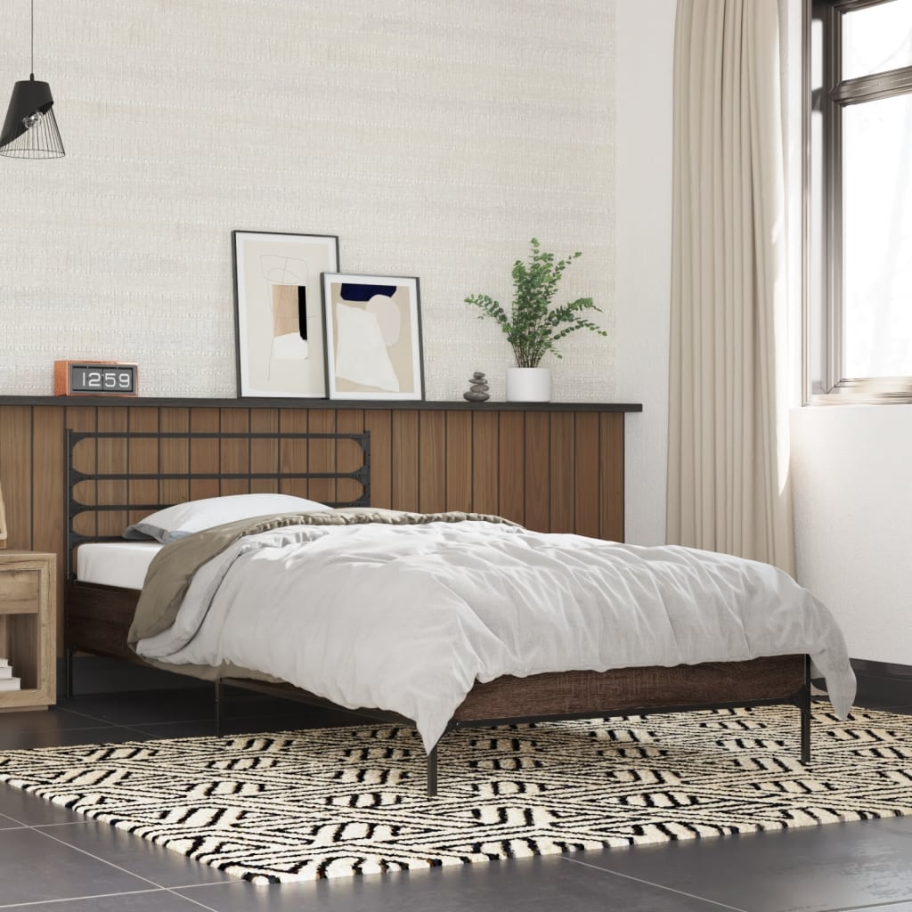 Bed frame brown oak look 90x200 cm wood material metal