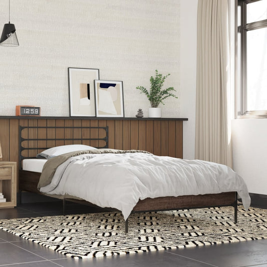 Bed frame brown oak look 90x200 cm wood material metal