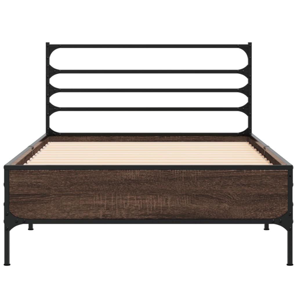 Bed frame brown oak look 75x190 cm wood material metal