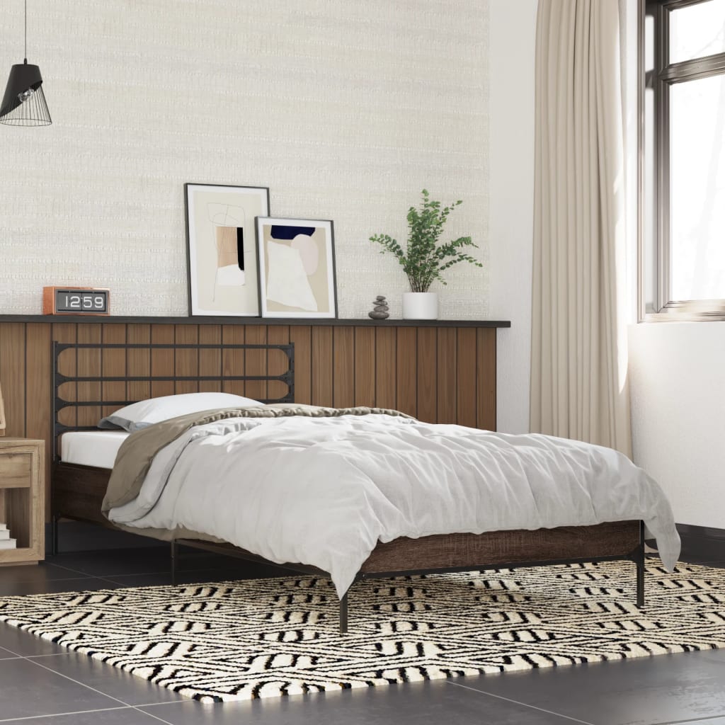 Bed frame brown oak look 75x190 cm wood material metal