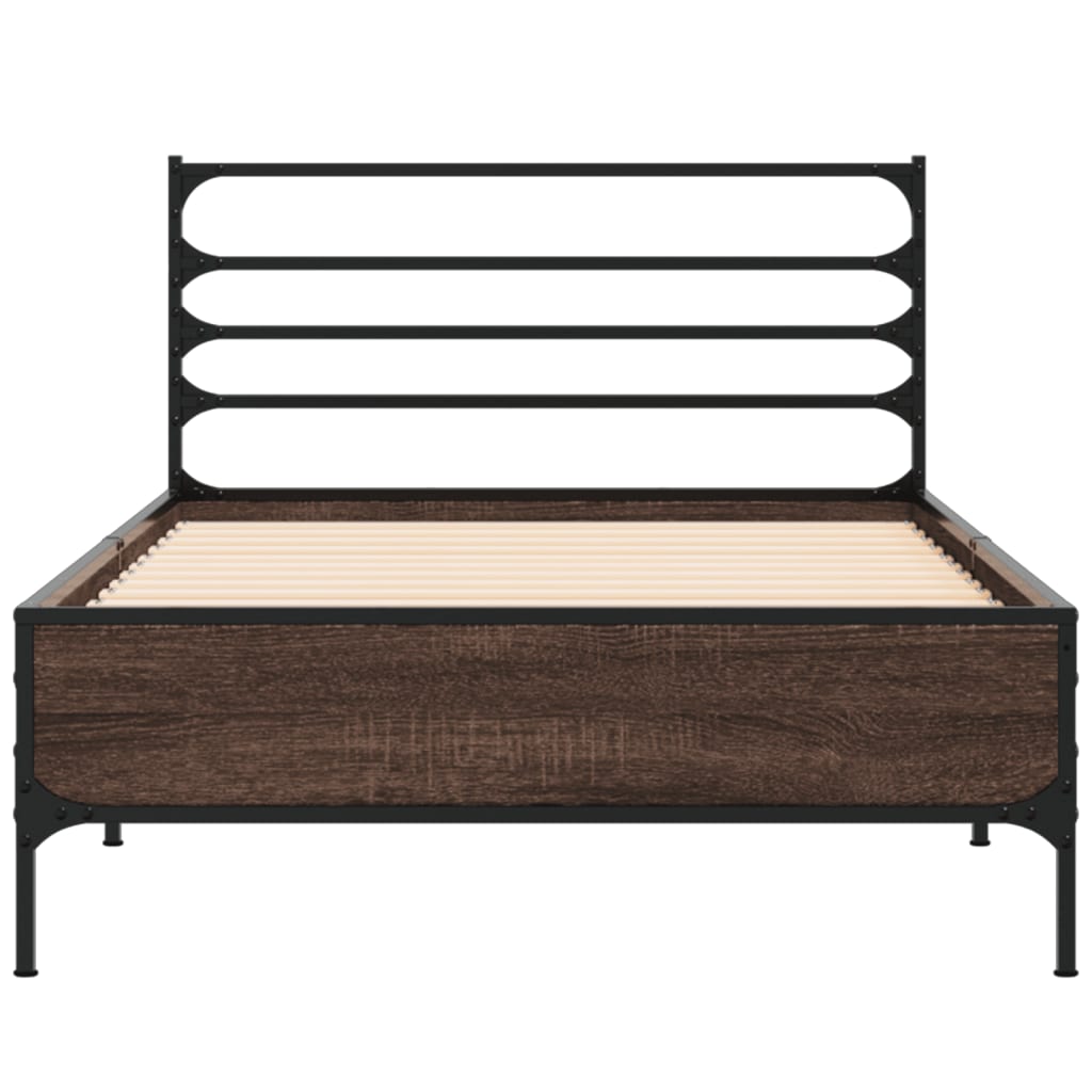 Bed frame brown oak look 90x190 cm wood material metal