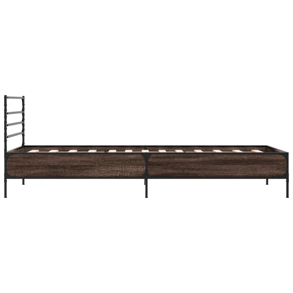 Bed frame brown oak look 90x190 cm wood material metal