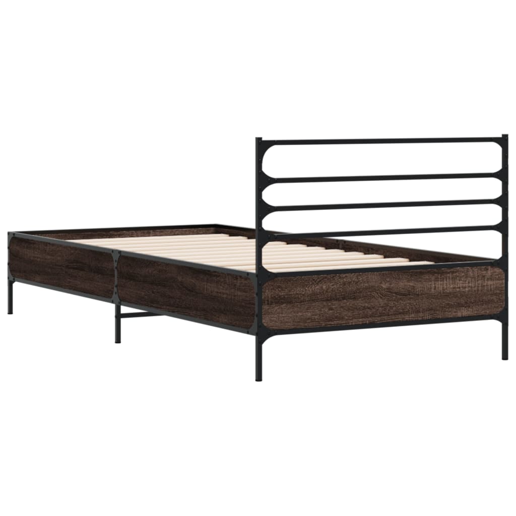 Bed frame brown oak look 90x190 cm wood material metal