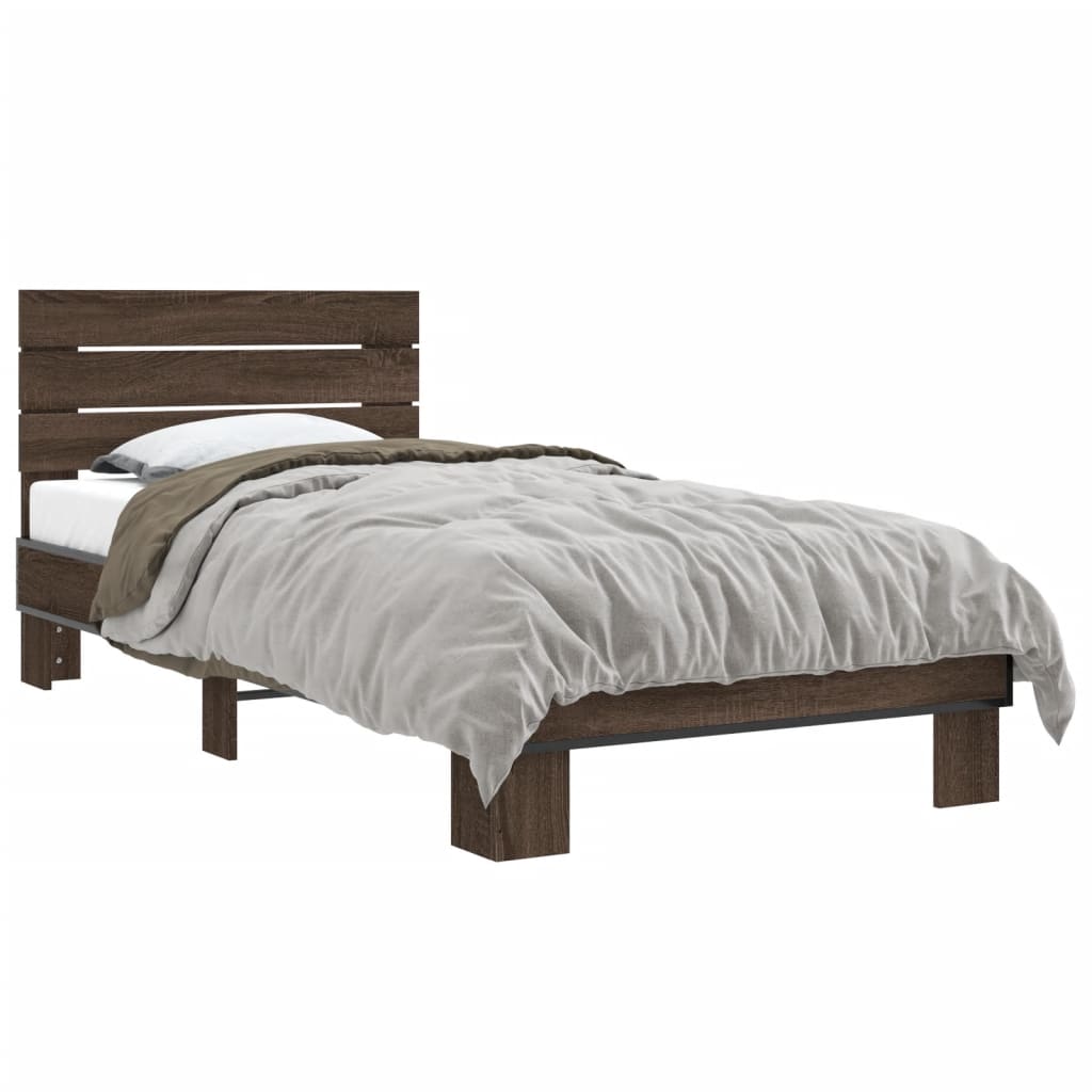 Bed frame brown oak look 90x200 cm wood material metal