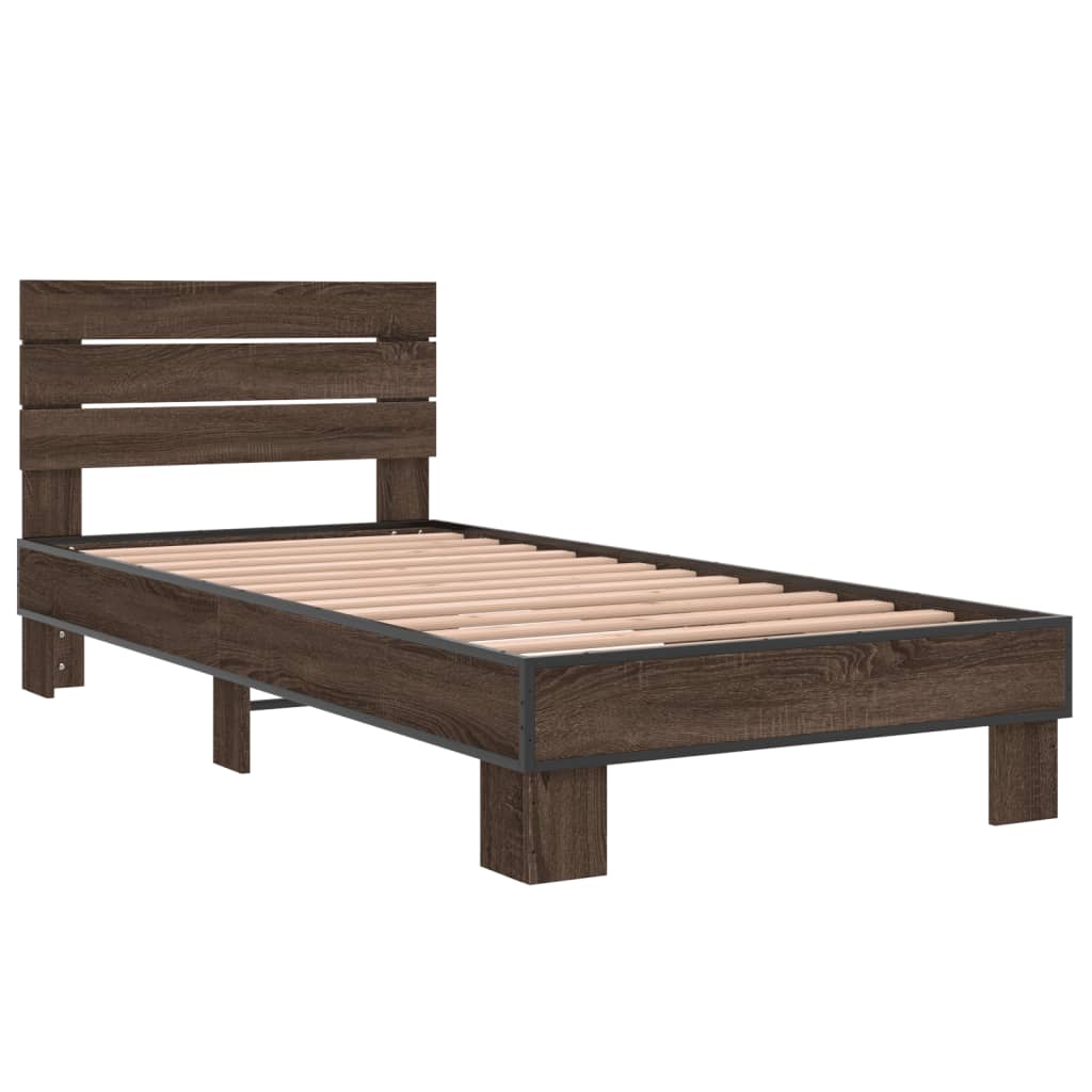 Bed frame brown oak look 90x200 cm wood material metal