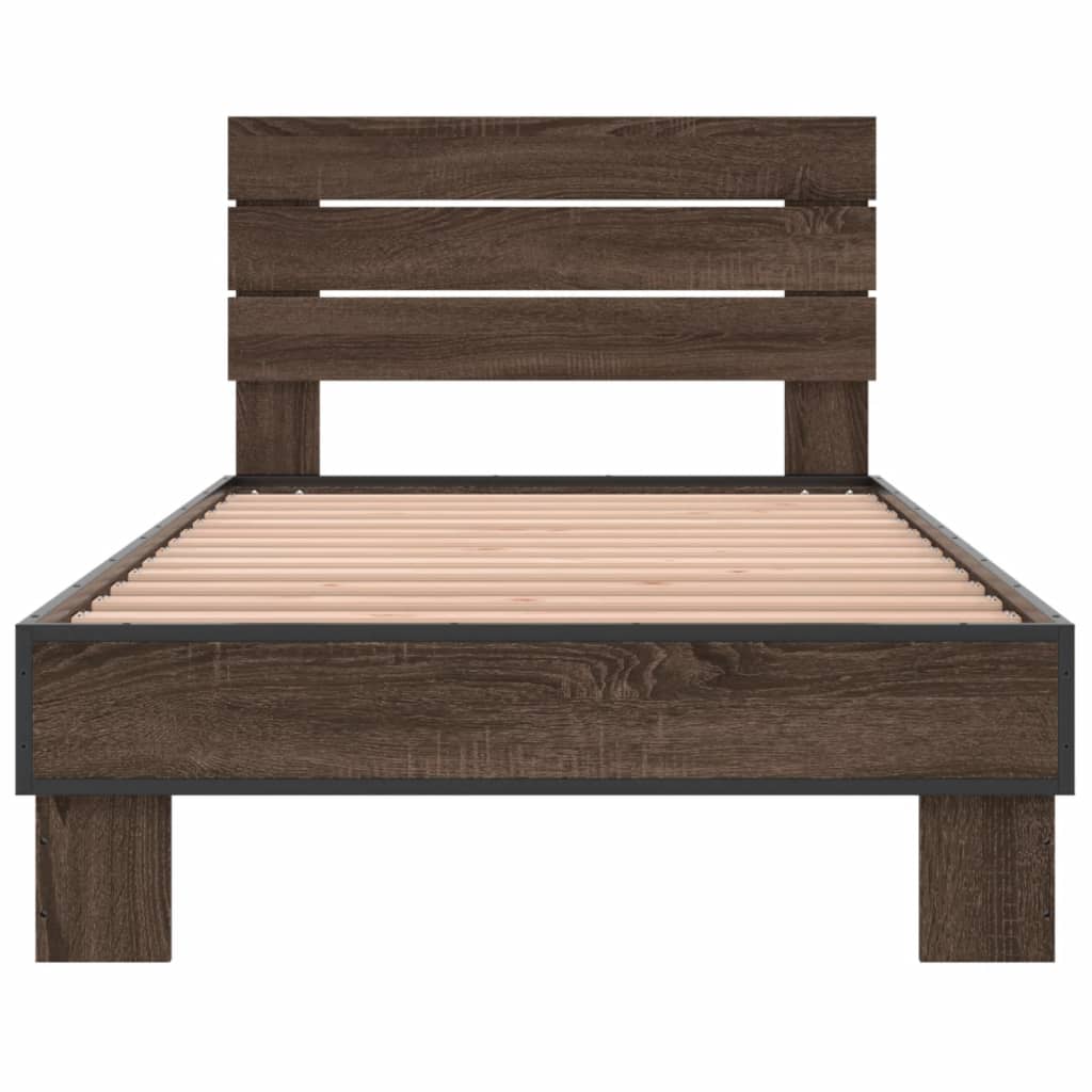 Bed frame brown oak look 90x200 cm wood material metal