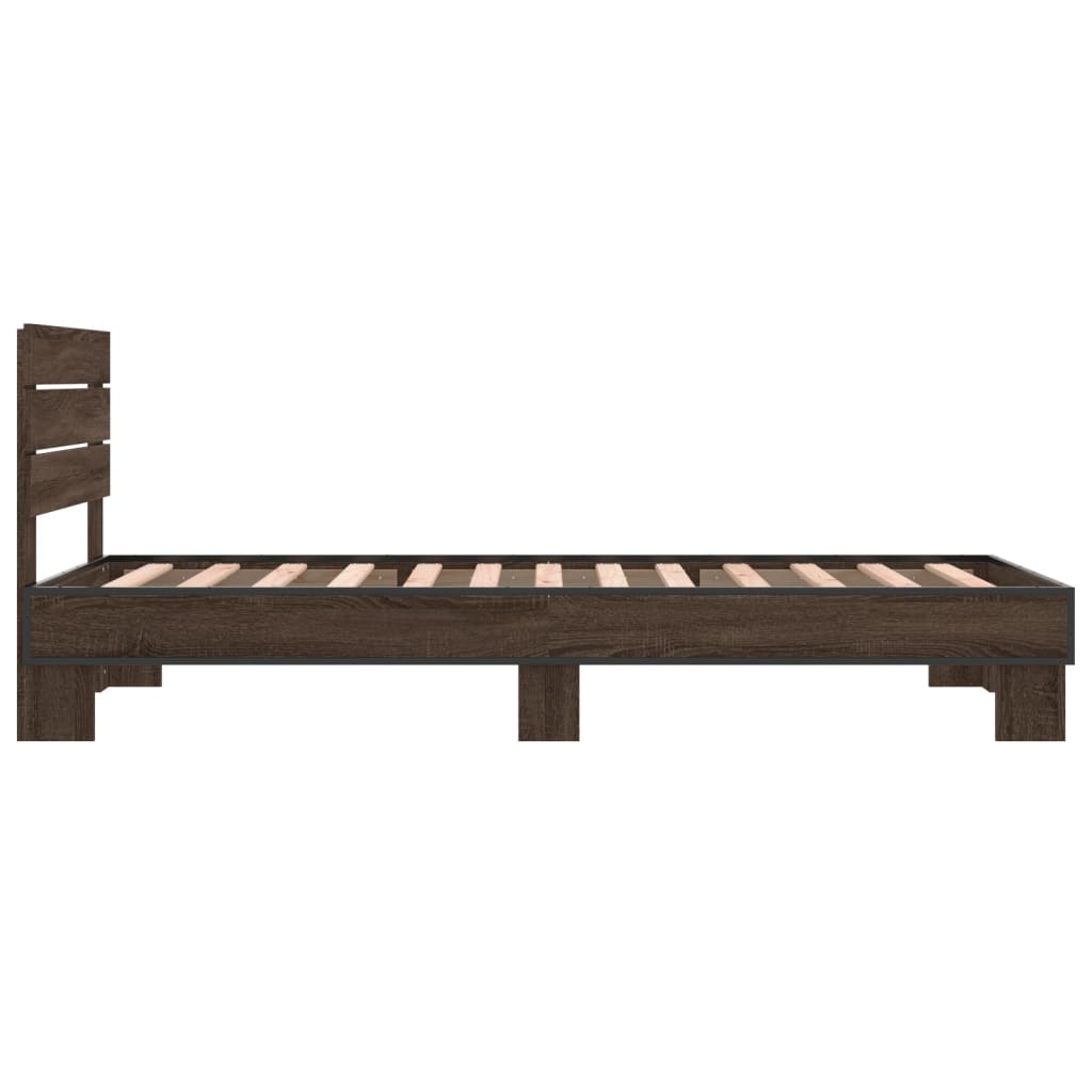 Bed frame brown oak look 90x200 cm wood material metal