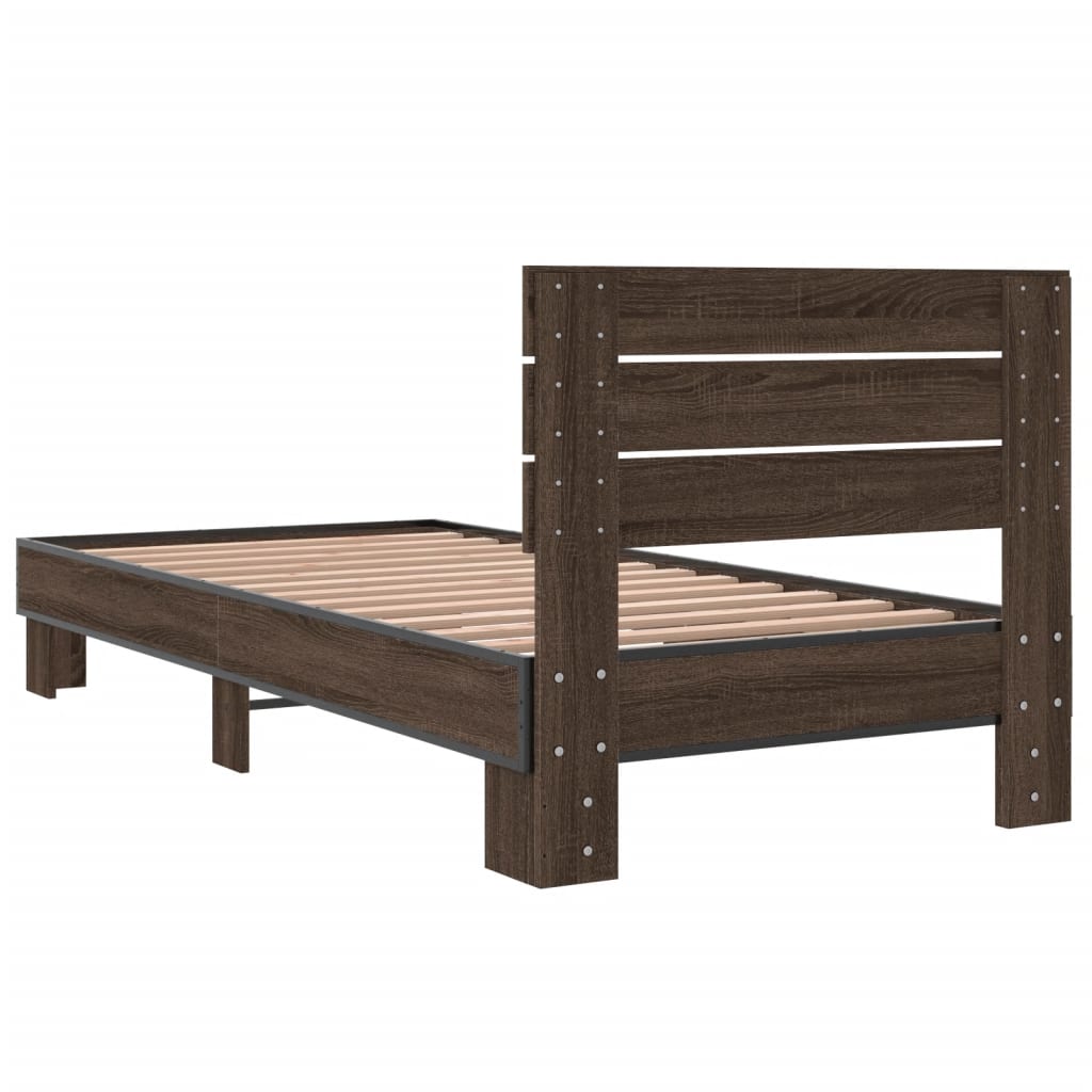 Bed frame brown oak look 90x200 cm wood material metal