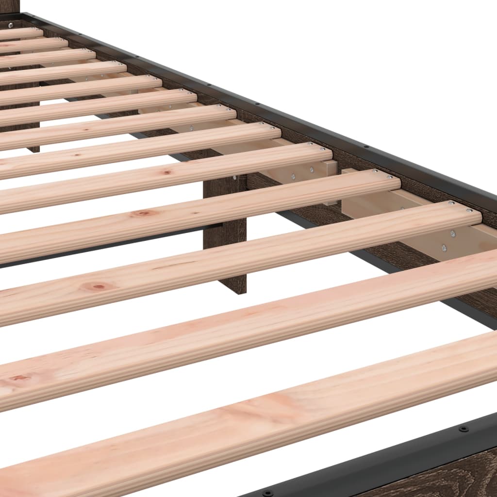 Bed frame brown oak look 90x200 cm wood material metal