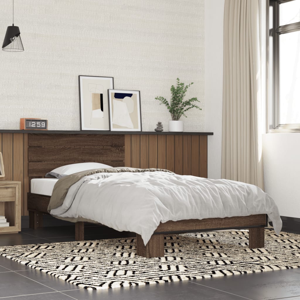 Bed frame brown oak look 90x200 cm wood material metal