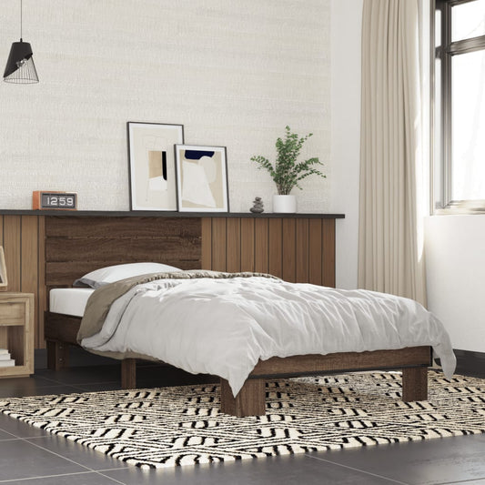 Bed frame brown oak look 90x200 cm wood material metal