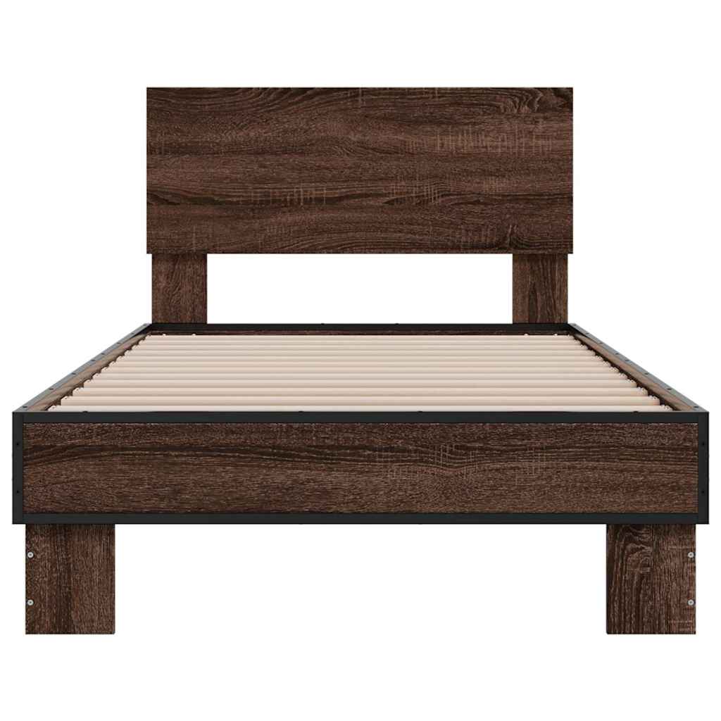 Bed frame brown oak look 90x200 cm wood material metal