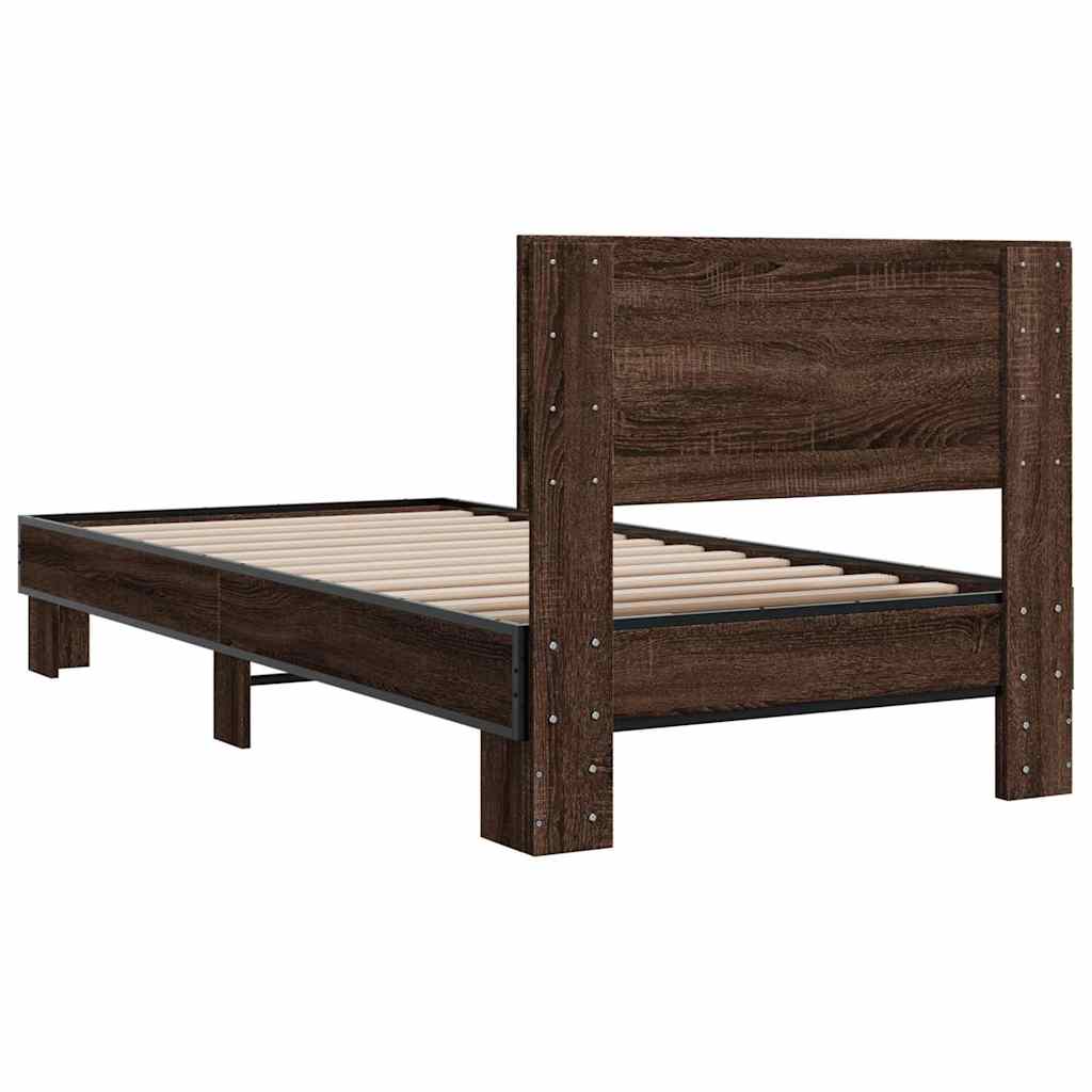 Bed frame brown oak look 90x200 cm wood material metal