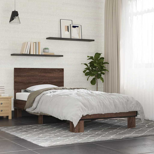 Bed frame brown oak look 90x200 cm wood material metal