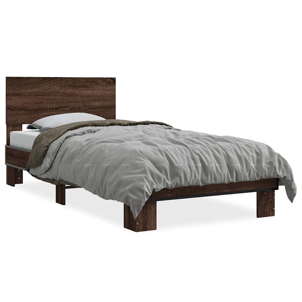 Bed frame brown oak look 75x190 cm wood material metal