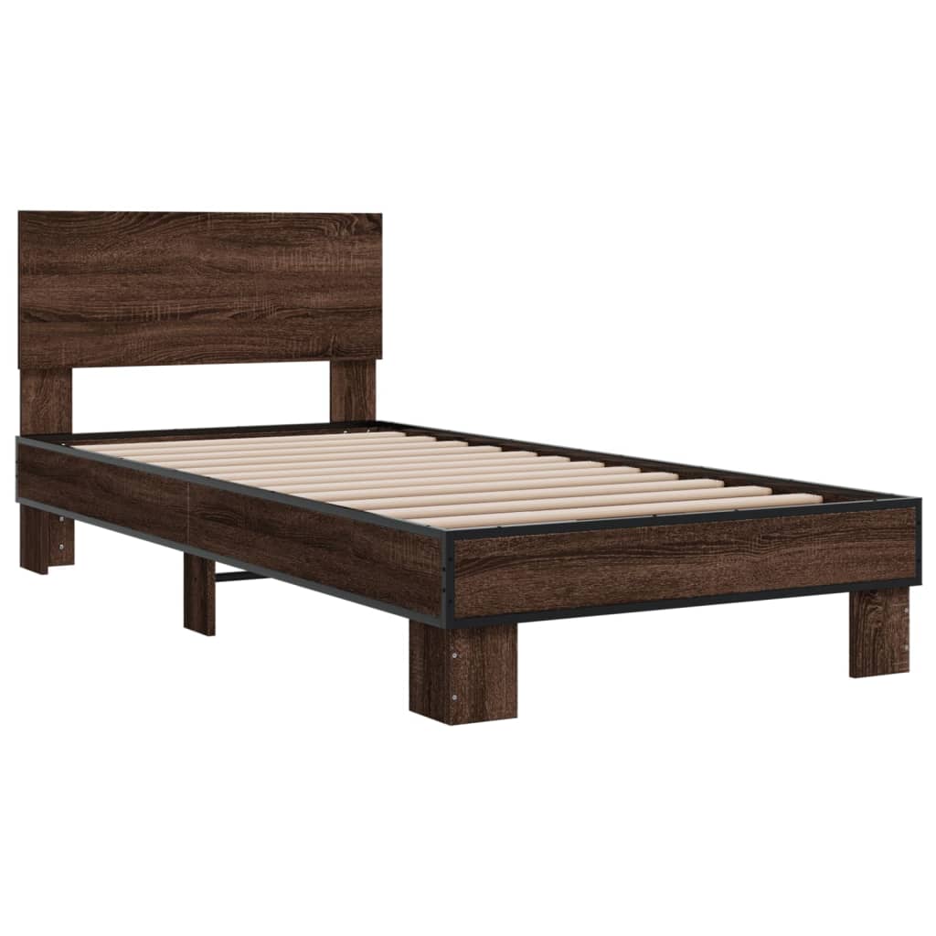 Bed frame brown oak look 75x190 cm wood material metal