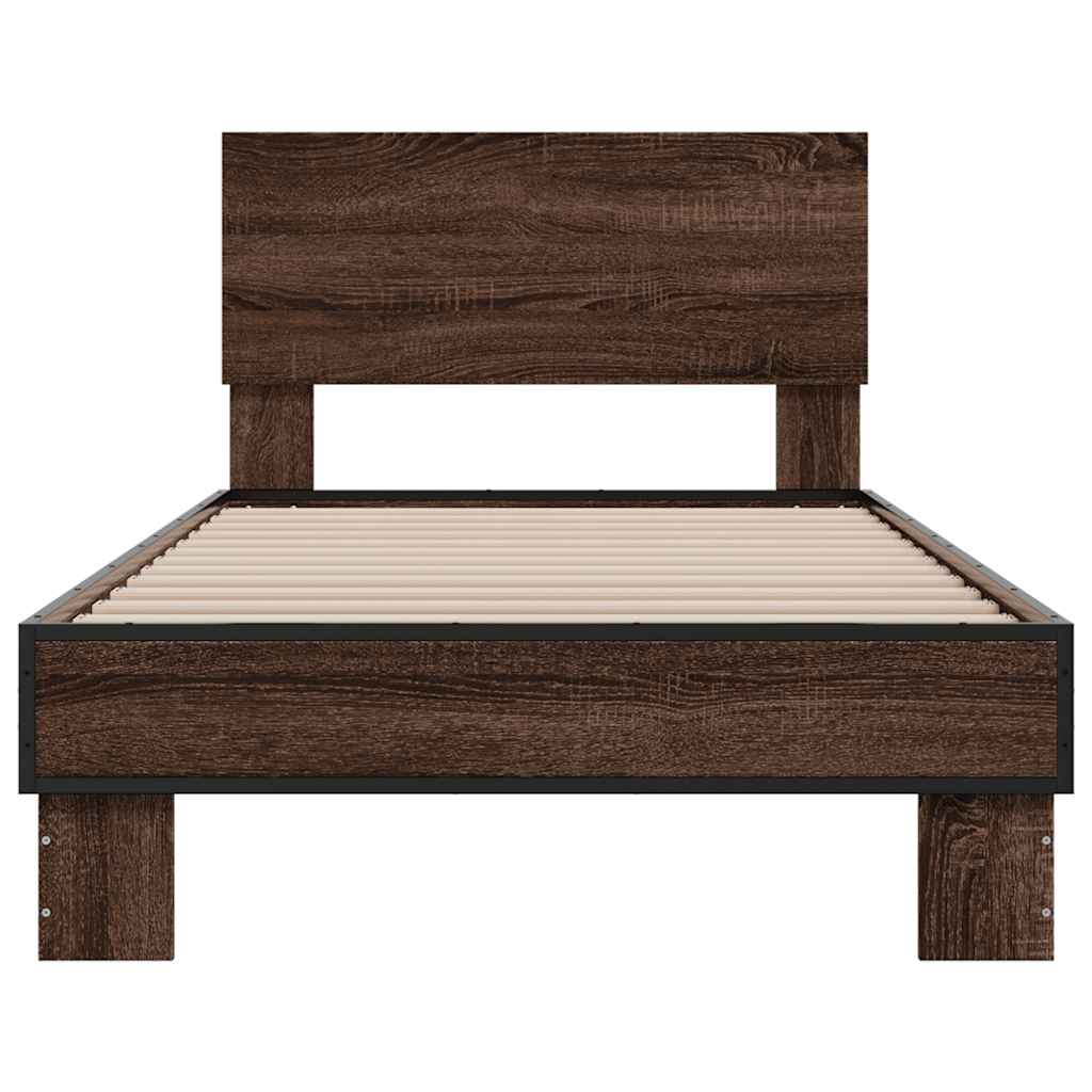Bed frame brown oak look 75x190 cm wood material metal