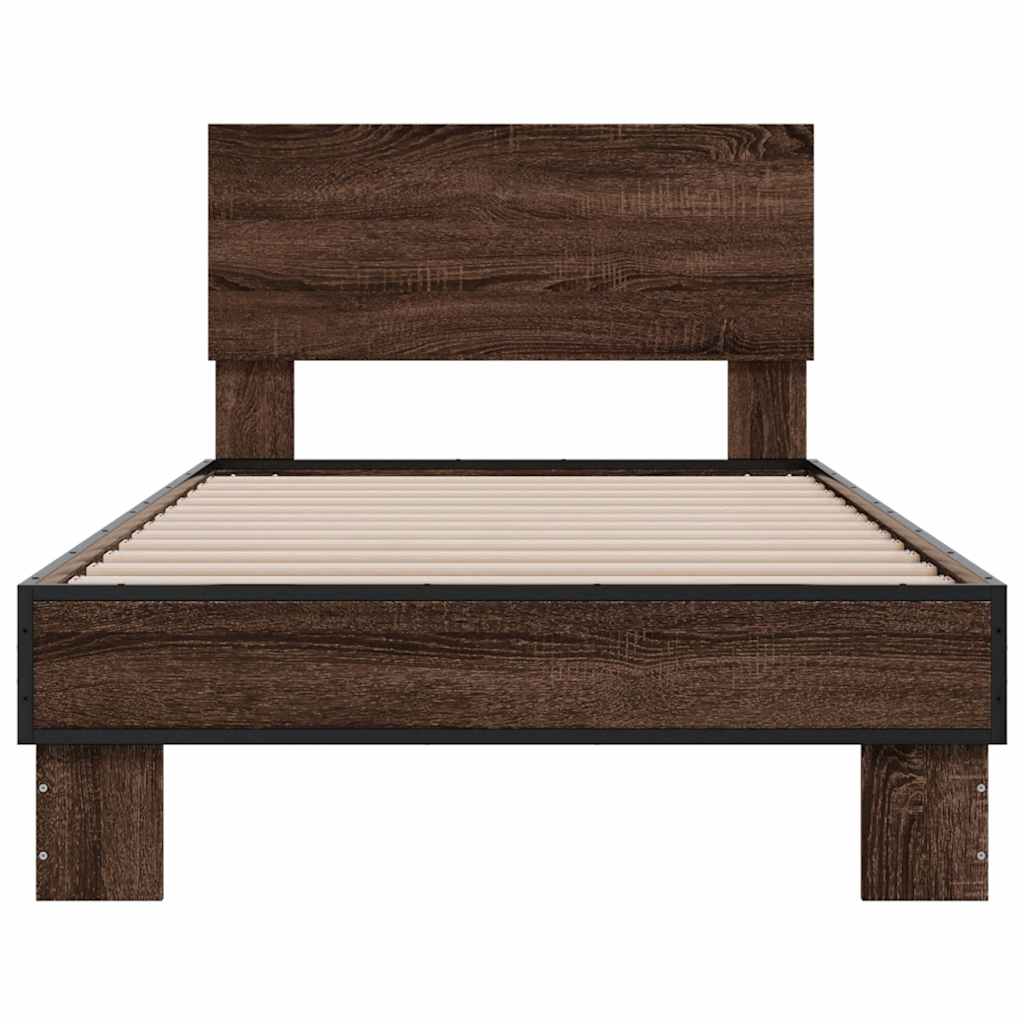 Bed frame brown oak look 90x190 cm wood material metal