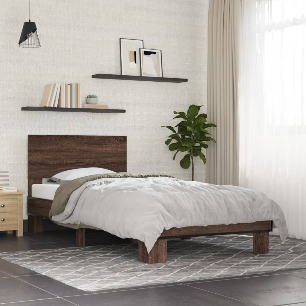 Bed frame brown oak look 90x190 cm wood material metal