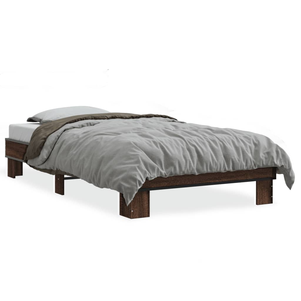 Bed frame brown oak look 90x200 cm wood material metal