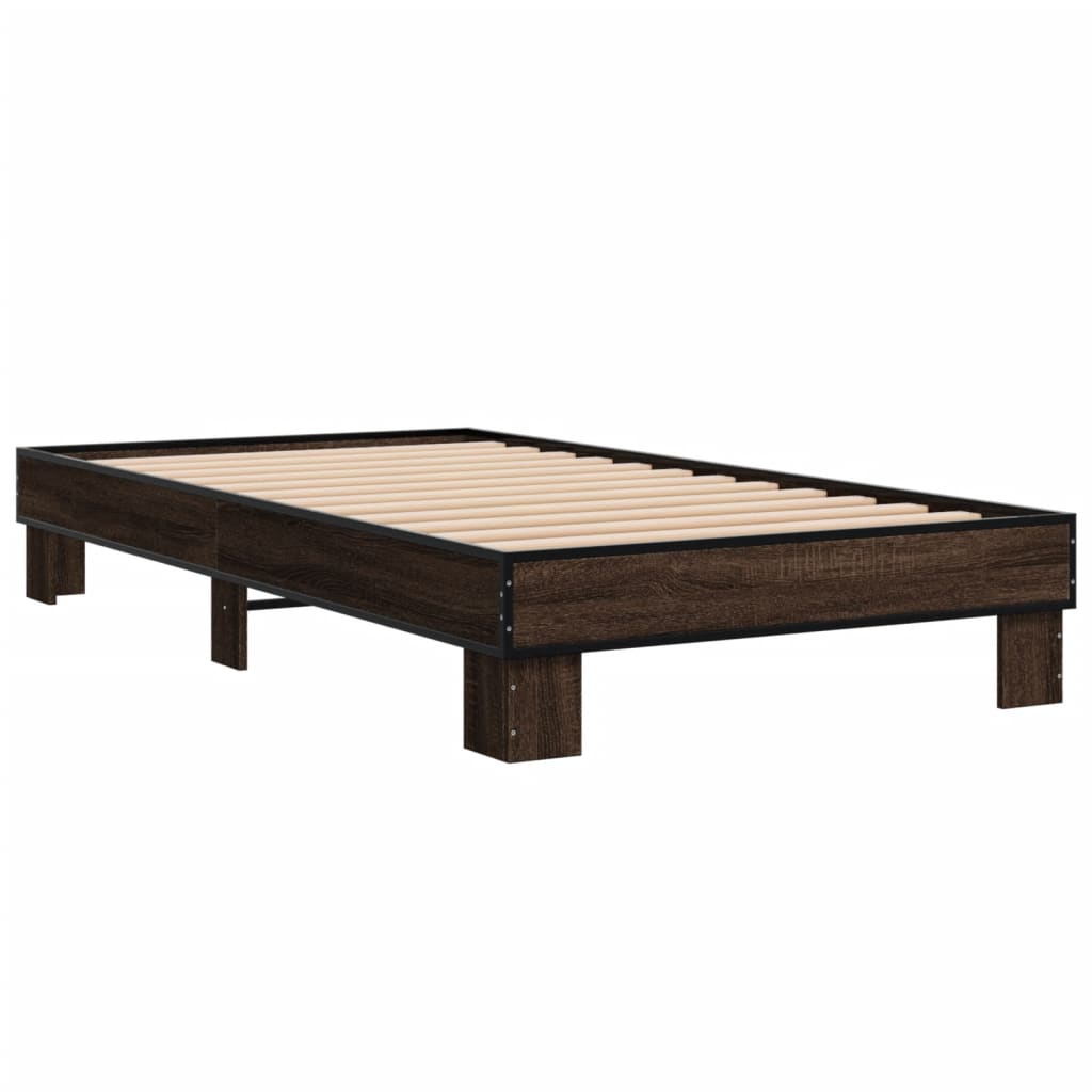 Bed frame brown oak look 90x200 cm wood material metal