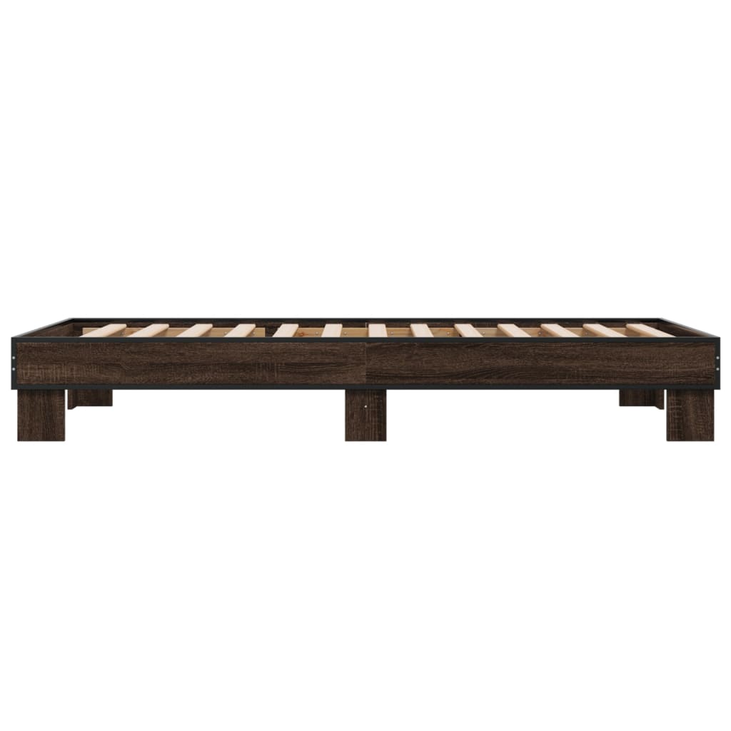Bed frame brown oak look 90x200 cm wood material metal