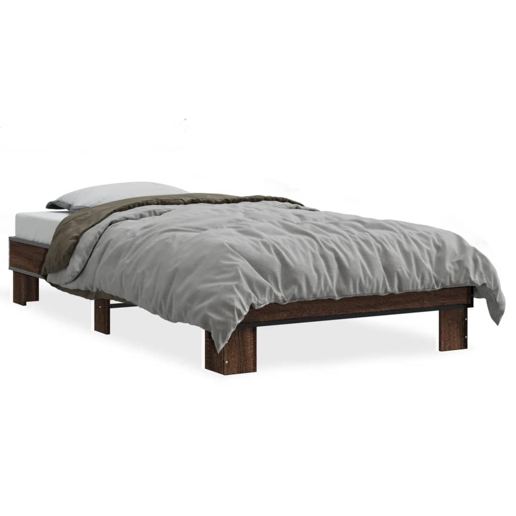 Bed frame brown oak look 90x190 cm wood material metal