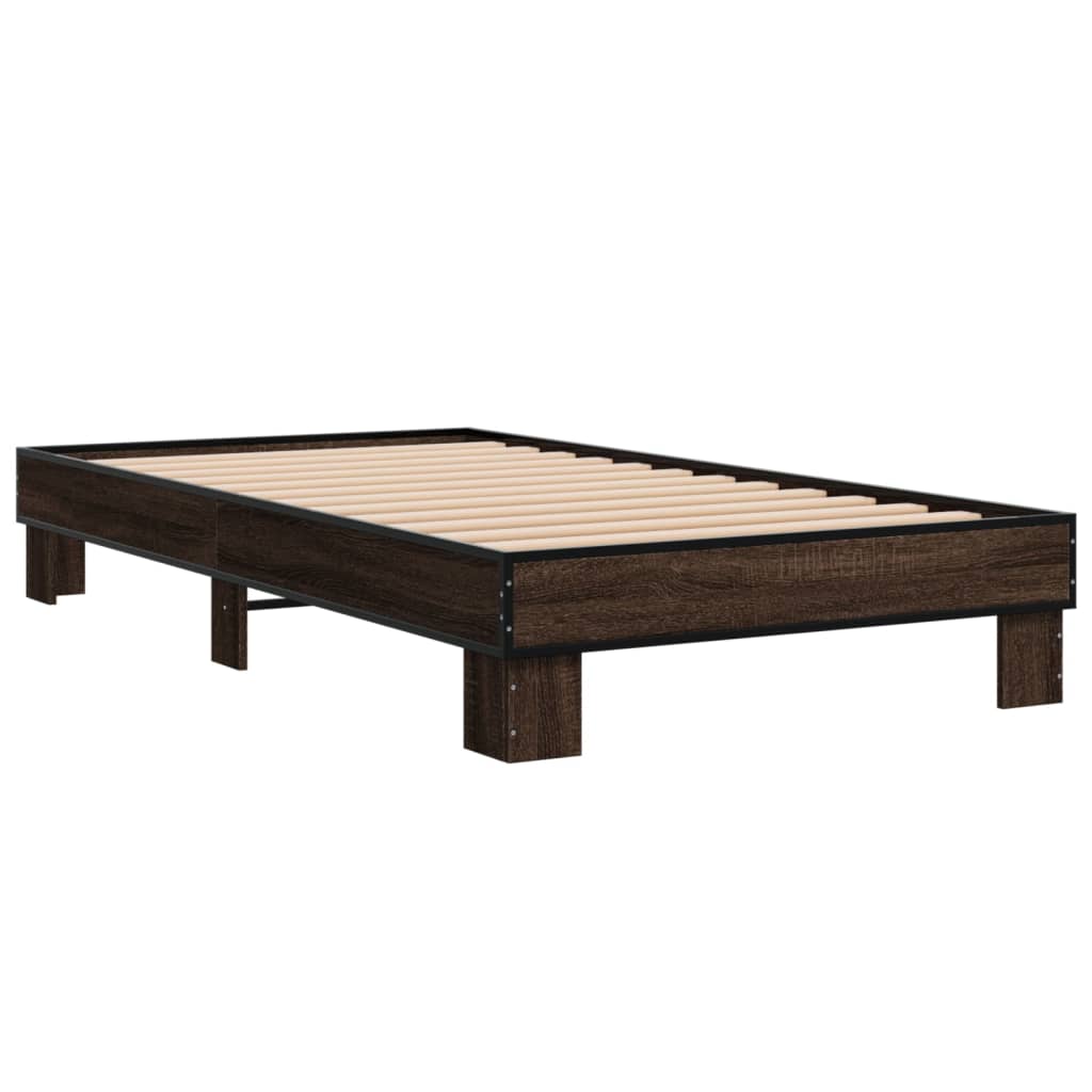 Bed frame brown oak look 90x190 cm wood material metal