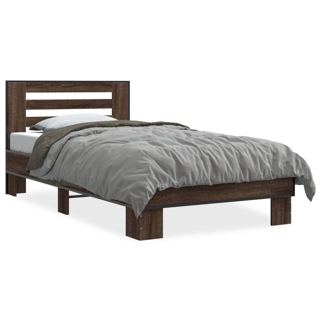 Bed frame brown oak look 90x190 cm wood material metal