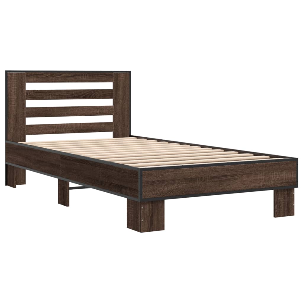 Bed frame brown oak look 90x190 cm wood material metal