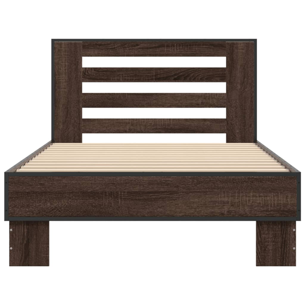 Bed frame brown oak look 90x190 cm wood material metal