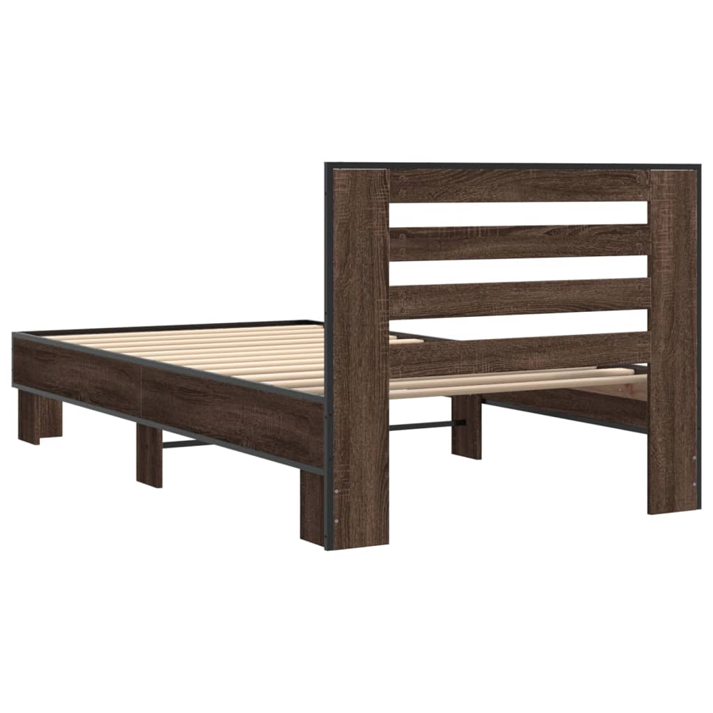 Bed frame brown oak look 90x190 cm wood material metal