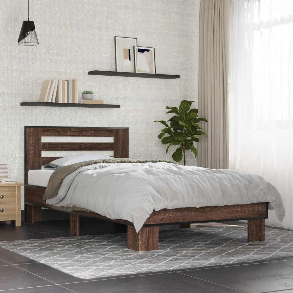 Bed frame brown oak look 90x190 cm wood material metal