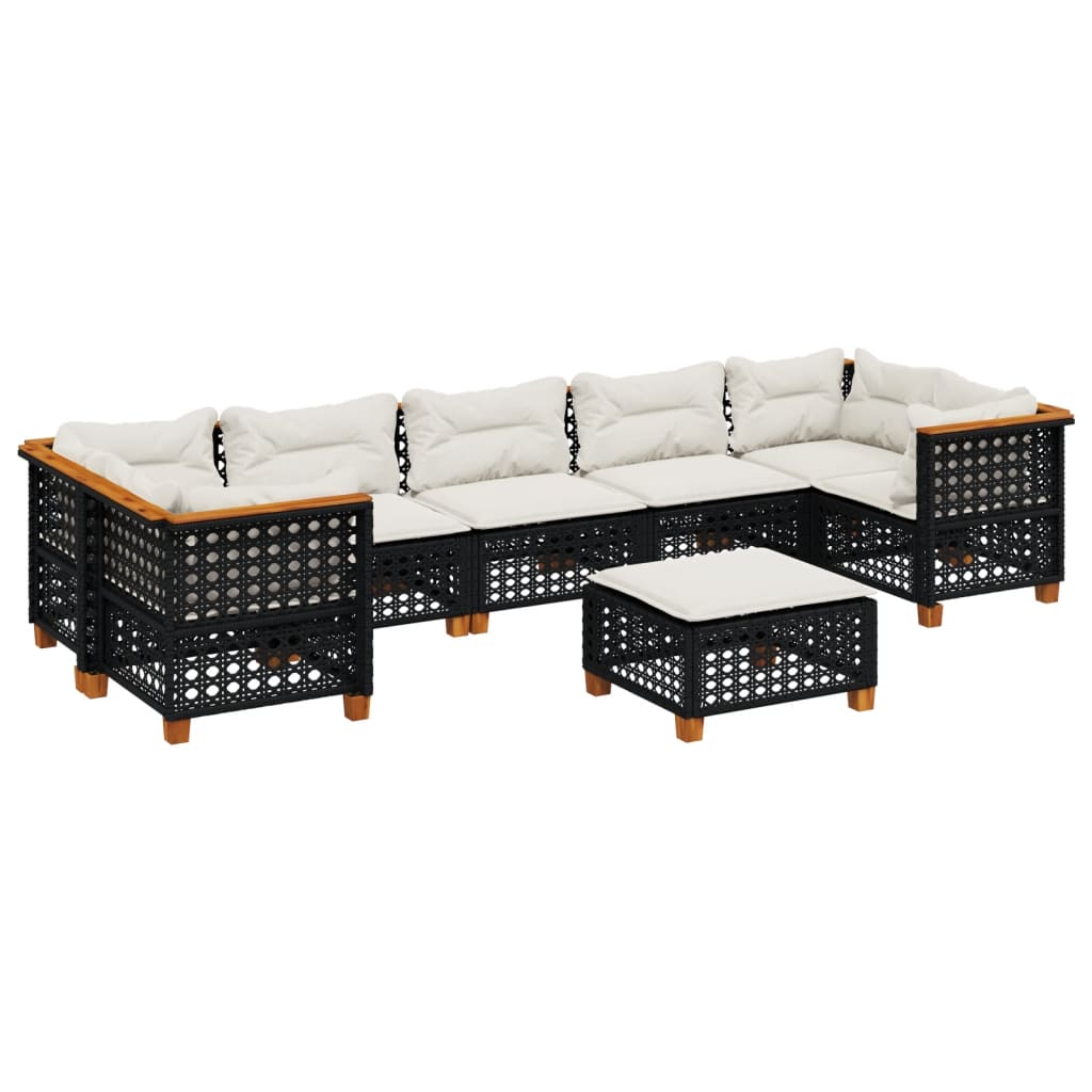 8-piece garden sofa set with cushions, black poly rattan