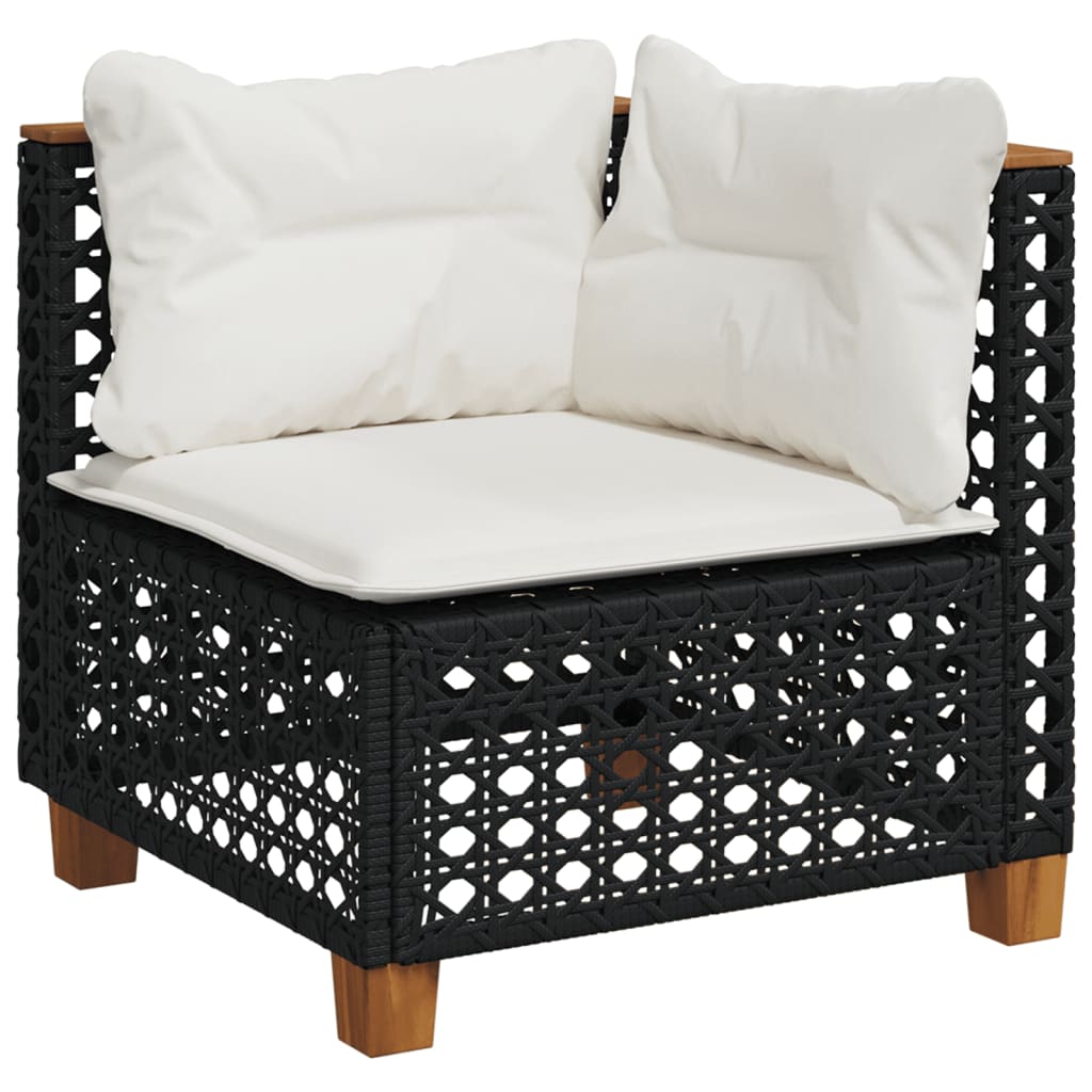 8-piece garden sofa set with cushions, black poly rattan