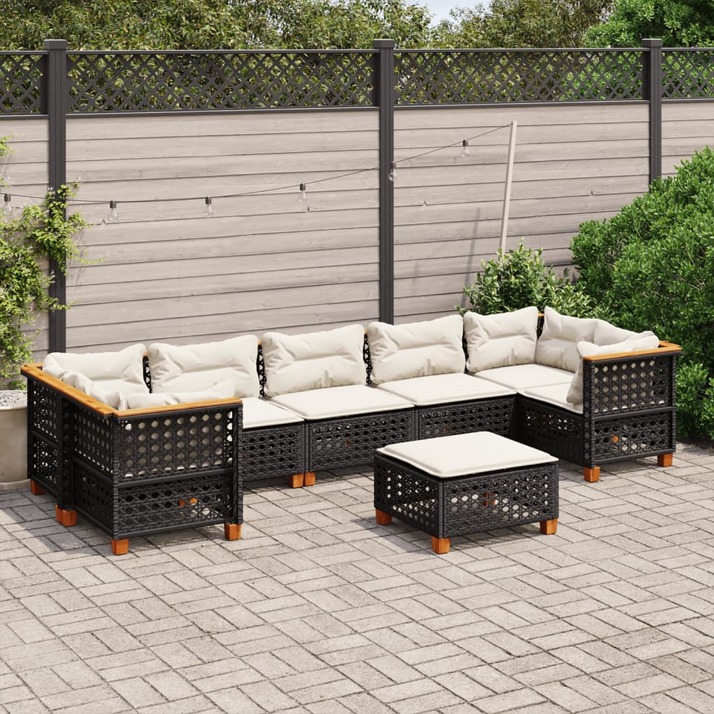 8-piece garden sofa set with cushions, black poly rattan