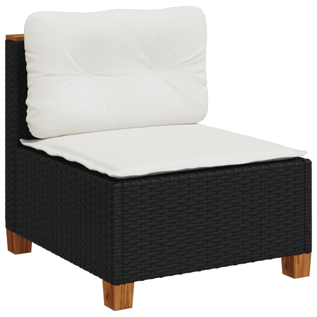 8-piece garden sofa set with cushions, black poly rattan