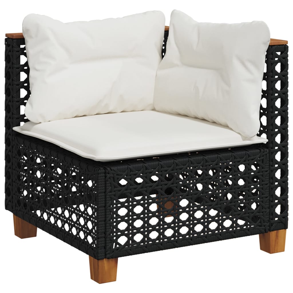 8-piece garden sofa set with cushions, black poly rattan