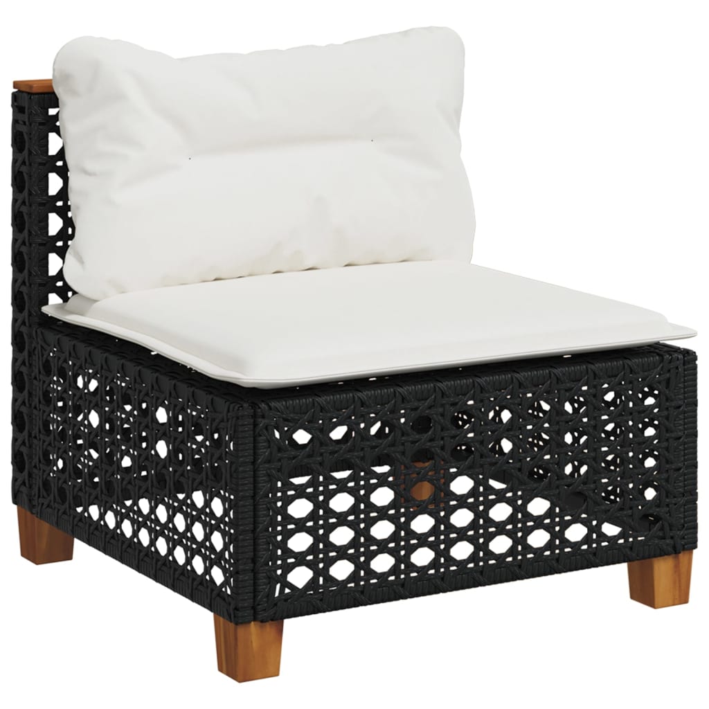 8-piece garden sofa set with cushions, black poly rattan